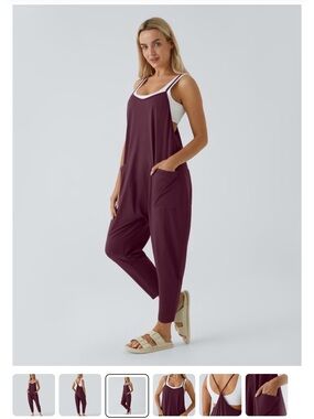 Halara Pockets Ankle Length Casual Loose Tapered Jumpsuit in Crimson Red